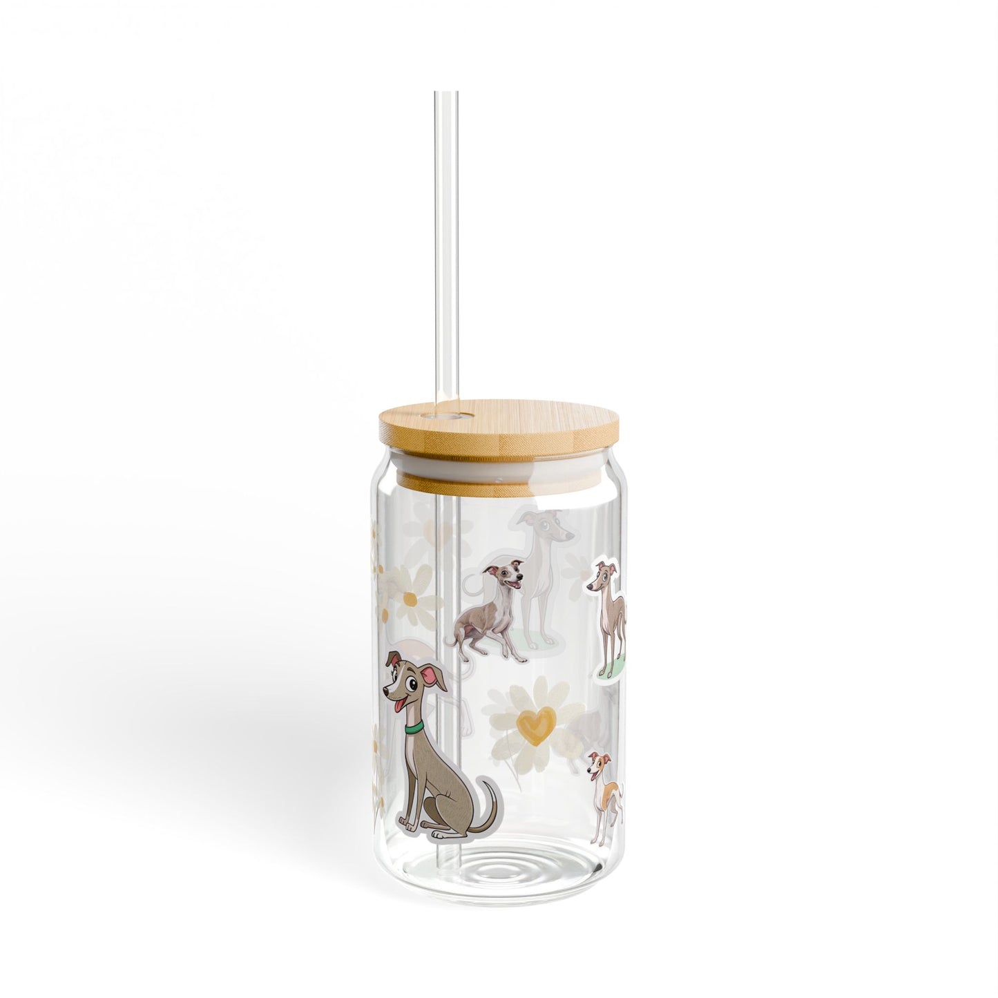 Whimsical Dog-Themed Sipper Glass, 16oz - Cute Canine Drinkware for Pet Lovers, Gifts for Dog Owners, Summer Hydration, Floral Design