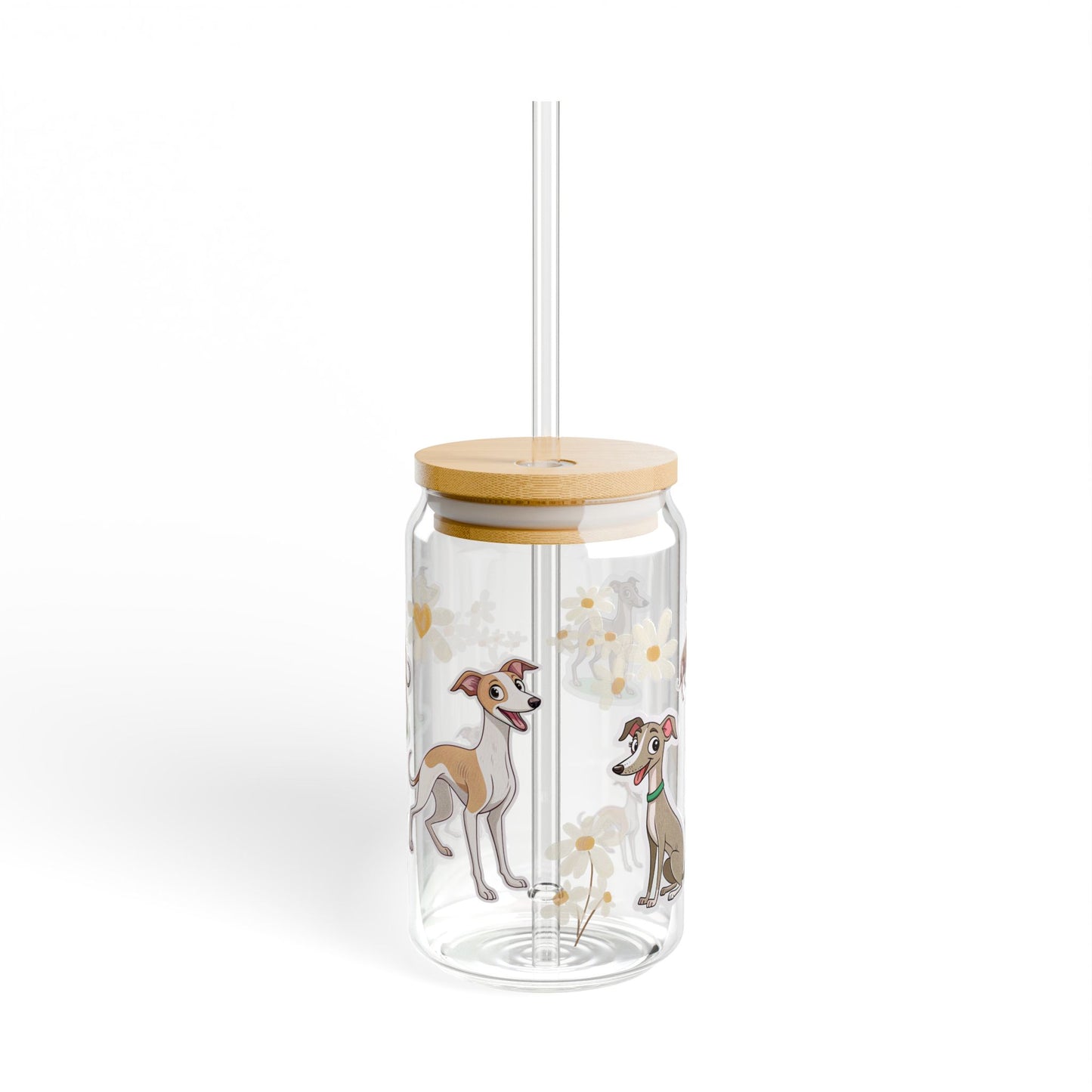 Whimsical Dog-Themed Sipper Glass, 16oz - Cute Canine Drinkware for Pet Lovers, Gifts for Dog Owners, Summer Hydration, Floral Design