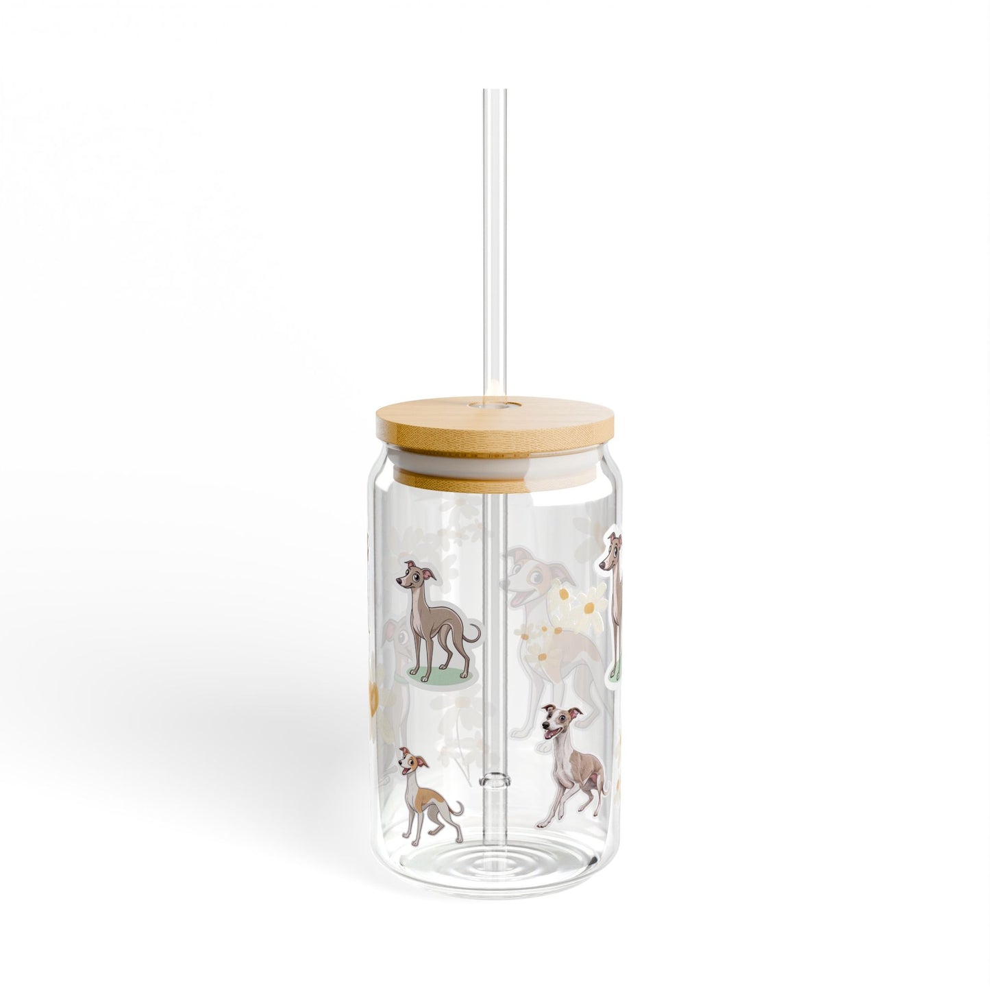Whimsical Dog-Themed Sipper Glass, 16oz - Cute Canine Drinkware for Pet Lovers, Gifts for Dog Owners, Summer Hydration, Floral Design